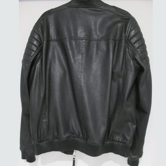 ALL SAINTS MEN'S SANDERSON BLACK LEATHER BOMBER JACKET SIZE XL - Picture 4 of 13